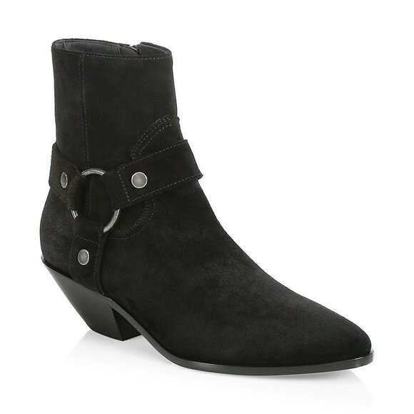 Saint Laurent Hara Suede Strap Black Booties NWT Size 6 US/6 IT - Picture 1 of 14